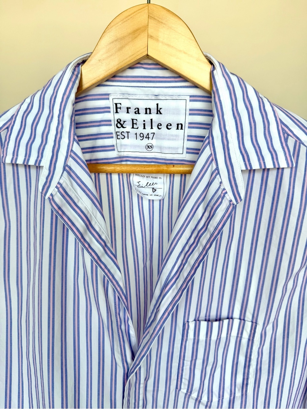 Frank & Eileen Eileen Italian Cotton Striped Button Down Shirt XS Pink Blue